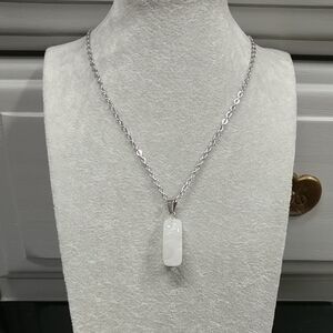 Natural Quartz Crystal Necklace Gemstone Pendant Stainless-Steel Chain 20"